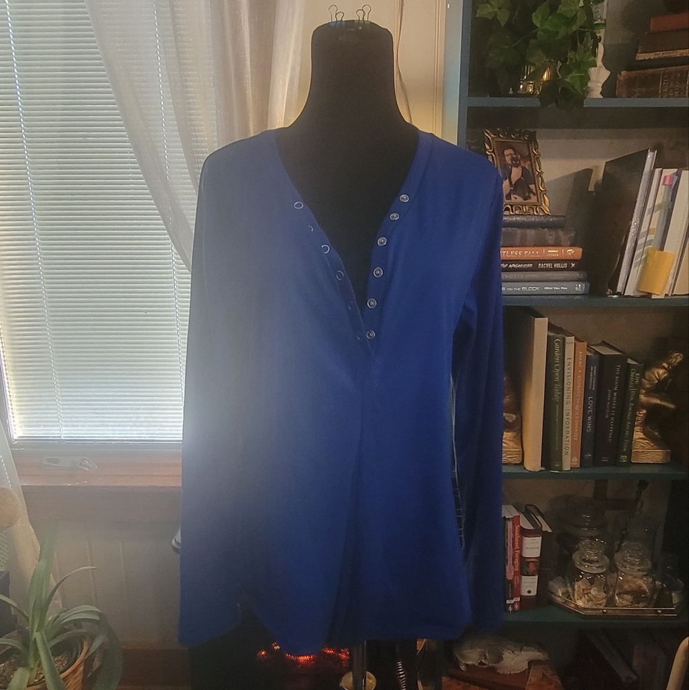 Blue Button-Down Long Sleeve bodysuit